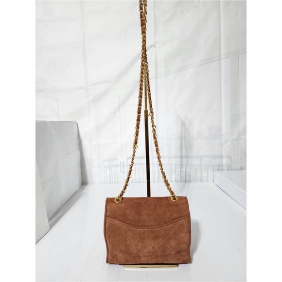 Authentic Chanel Suede Quilted CC Flap Bag Brown - Picture 3 of 12